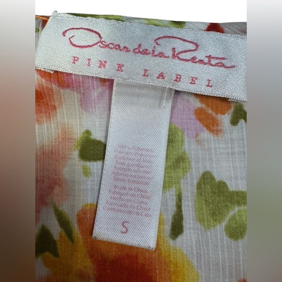 Oscar de la Renta Vintage Y2K Pink Orange Floral Label Chiffon Robe Small - Picture 9 of 11